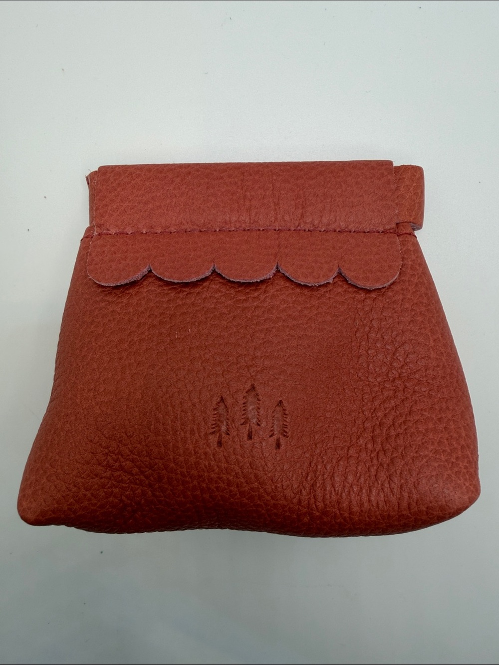Portland Pebbled Leather Pouch Coral Pink Leather Scallop-Trim top closesure